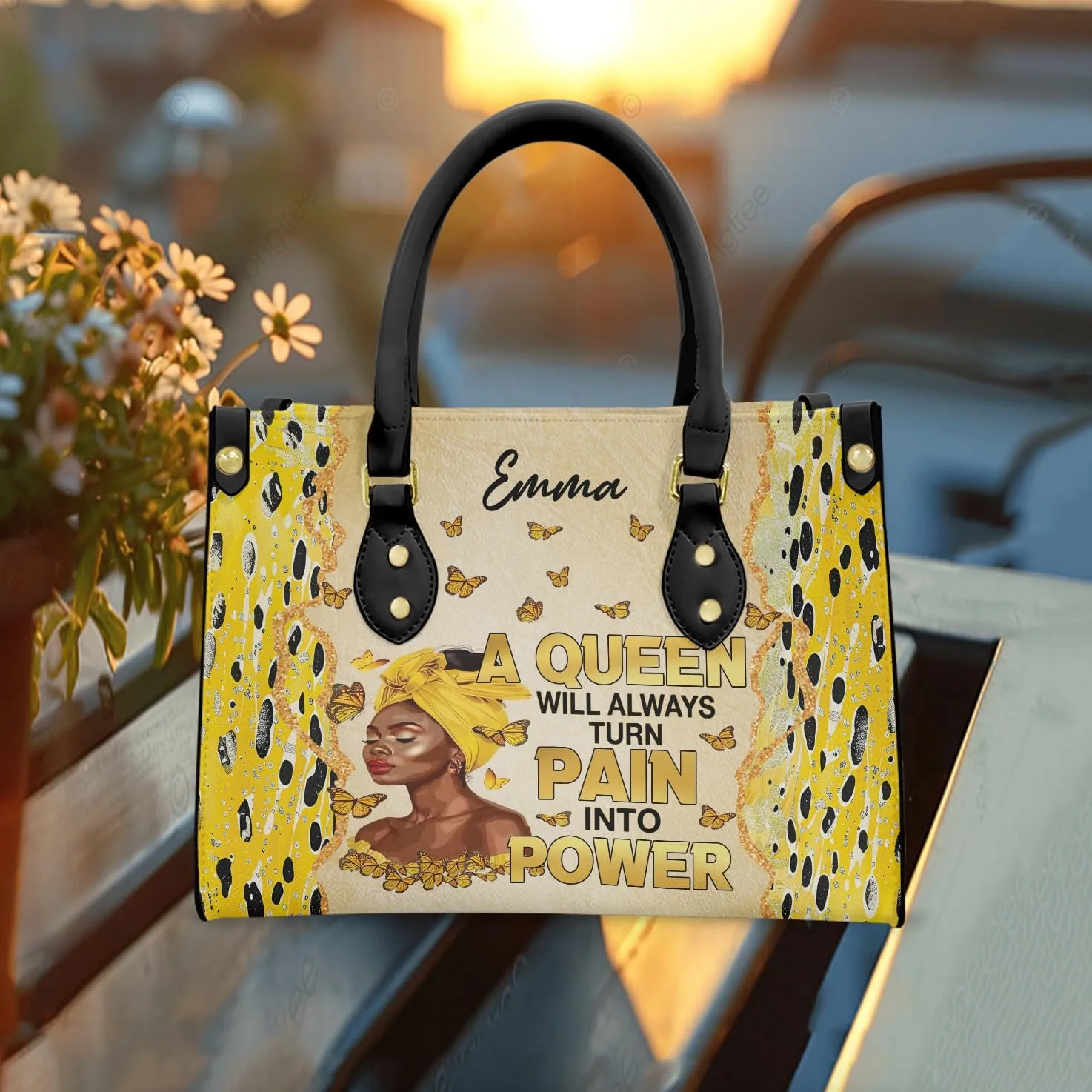 Leather Handbag for Black Women, Custom Name Tote Bag, Mother's Day, Birthday & Christmas Gifts