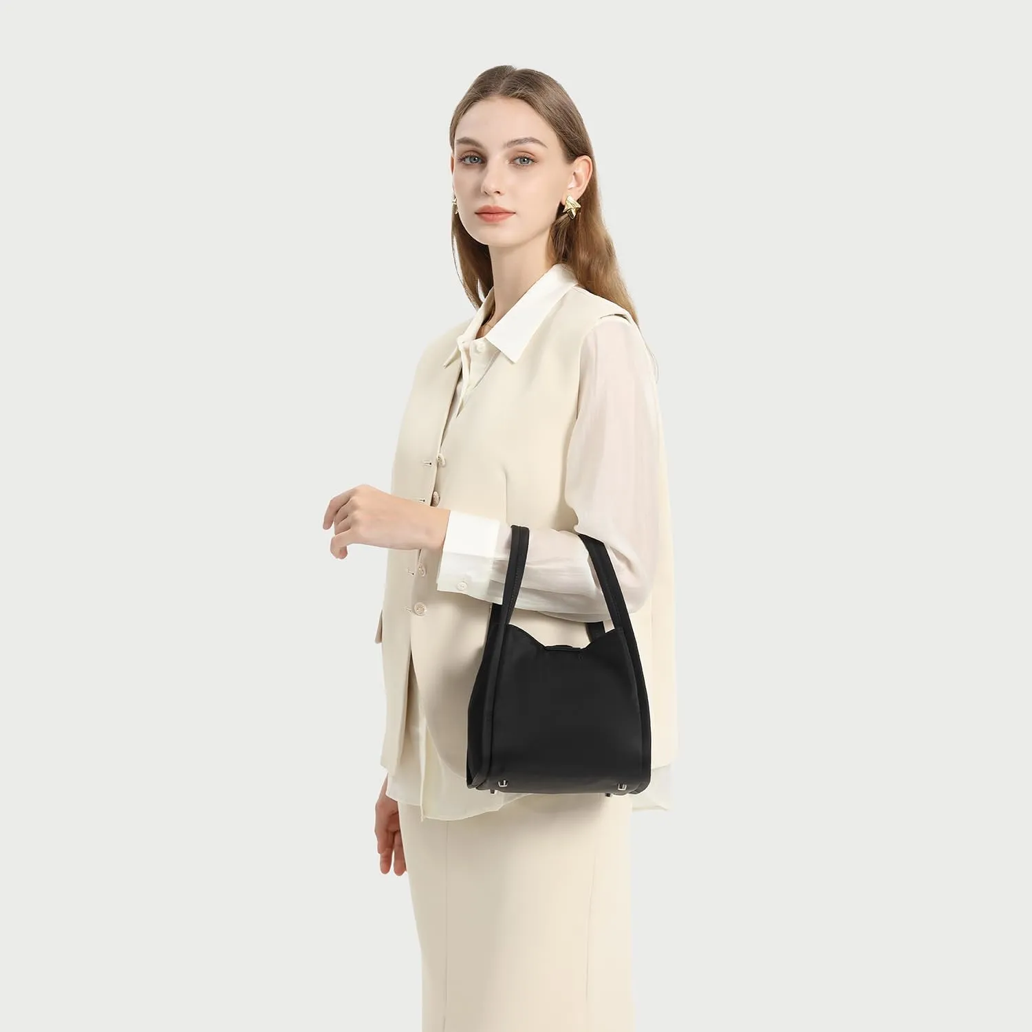 Leather Tote Bag Slouchy Handbag with Zipper Stylish for Women's
