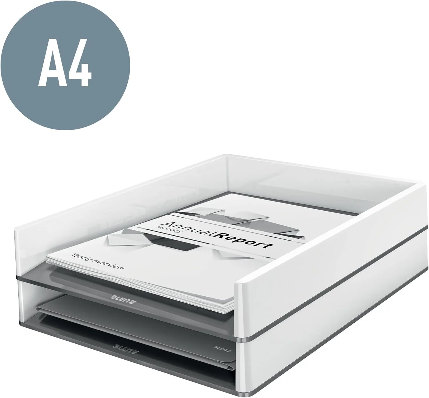Leitz A4 Letter Tray, White/Grey, WOW Range, 53611001
