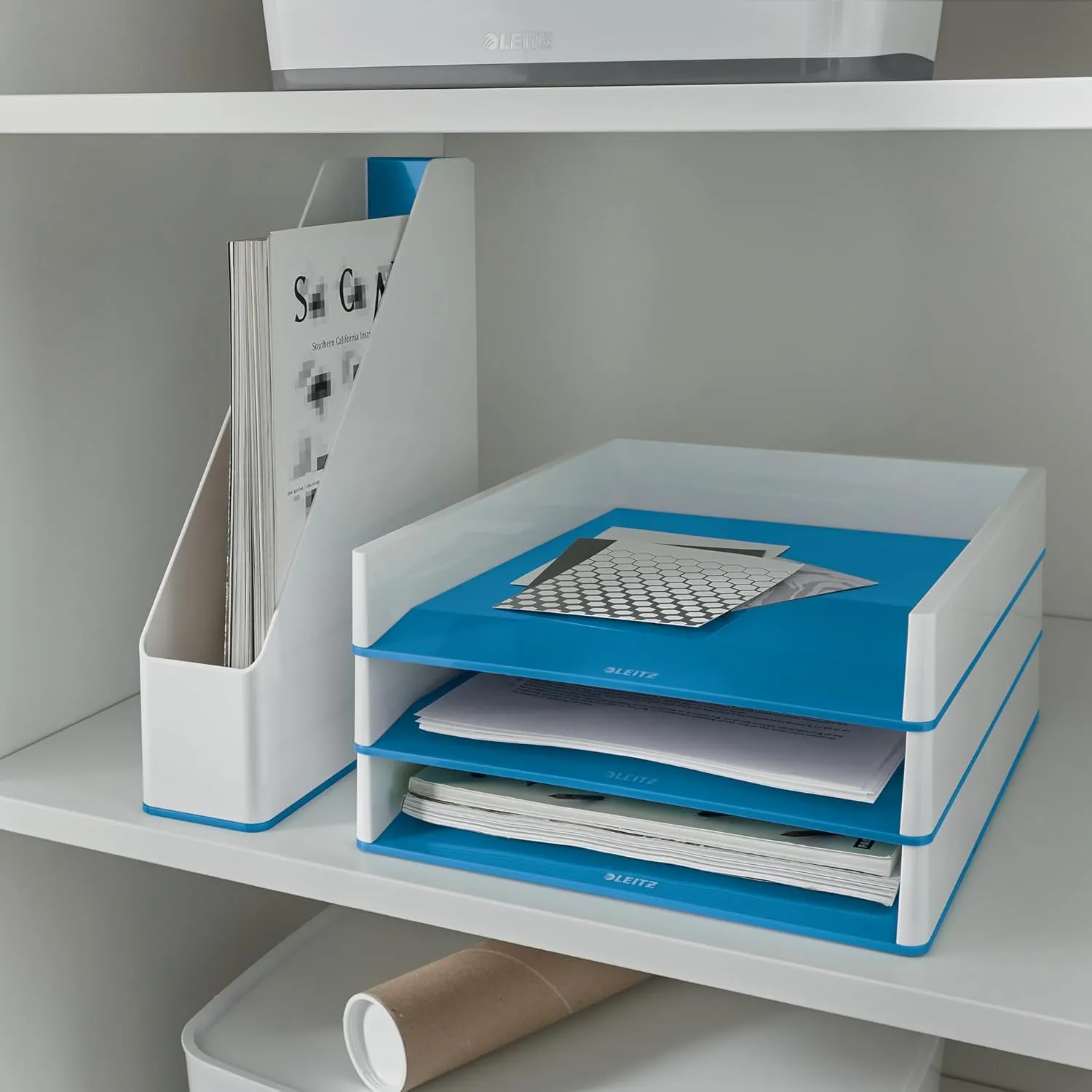 Leitz A4 Letter Tray, White/Metallic Blue, Wow Range, 53611036