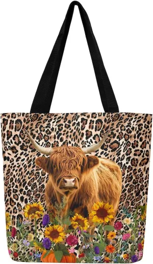 Leopard Print Canvas Tote Bag for Women Wild Animal Cheetah Print Aesthetic Shoulder Handbags for Shopping Gym
