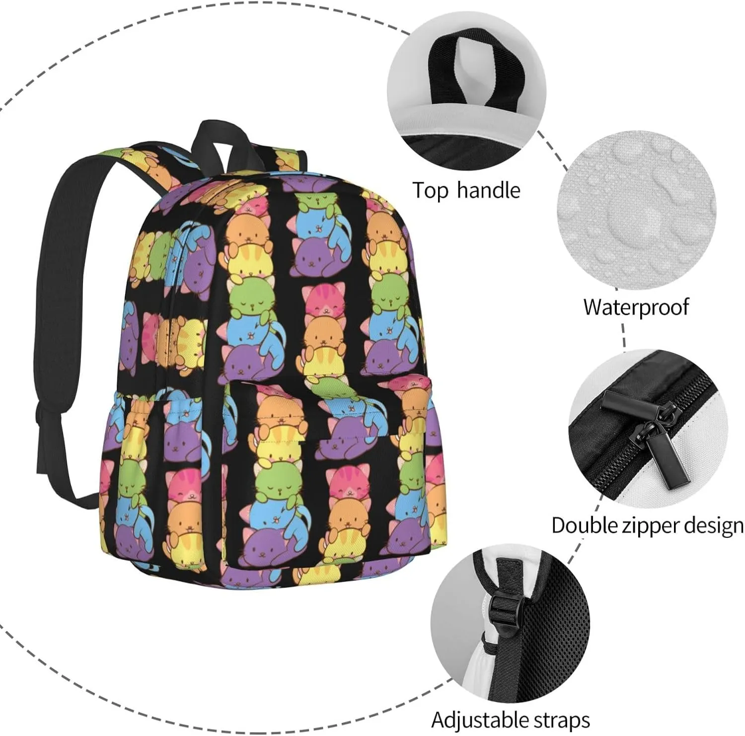 Lgbt Pride Rainbow Gay Cats Laptop Backpack Shoulder Bag Laptop Pack Travel Backpacks Commuter Back Pack Casual Daypack Bags With Side Pockets