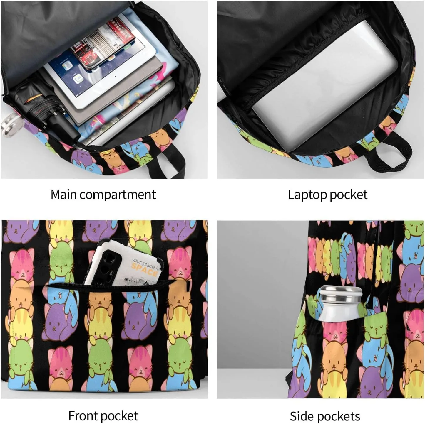Lgbt Pride Rainbow Gay Cats Laptop Backpack Shoulder Bag Laptop Pack Travel Backpacks Commuter Back Pack Casual Daypack Bags With Side Pockets