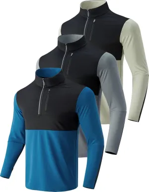 Liberty Imports 3-Pack Men’s Quarter-Zip Pullover Lightweight Long Sleeve Athletic Jackets Performance Workout Running Shirts