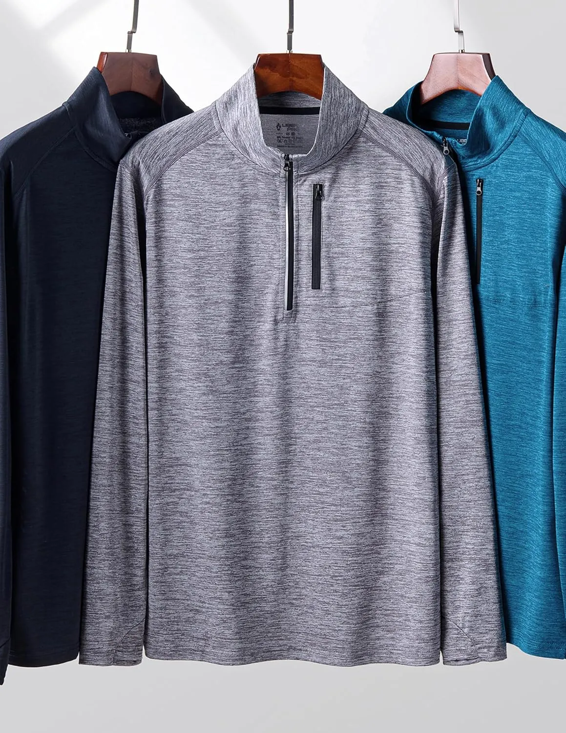 Liberty Imports 3-Pack Men’s Quarter-Zip Pullover Lightweight Long Sleeve Athletic Jackets Performance Workout Running Shirts