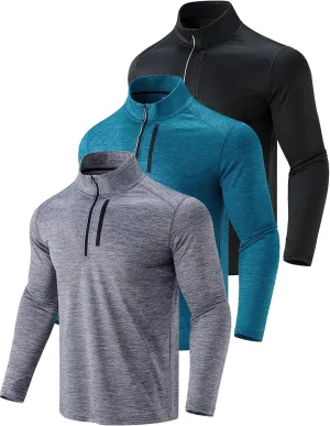 Liberty Imports 3-Pack Men’s Quarter-Zip Pullover Lightweight Long Sleeve Athletic Jackets Performance Workout Running Shirts