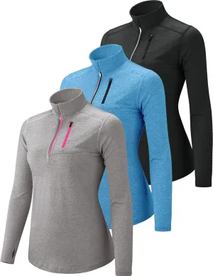 Liberty Imports 3 Pack: Women's Quick Dry Long Sleeve Quarter Zip Pullover Workout Shirts with Thumb Holes and Pocket