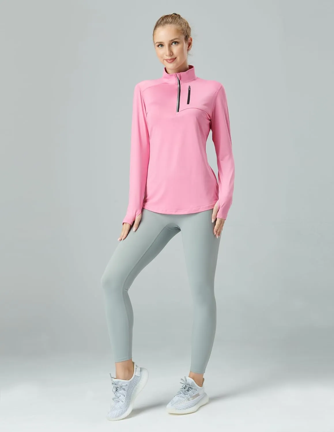 Liberty Imports 3 Pack: Women's Quick Dry Long Sleeve Quarter Zip Pullover Workout Shirts with Thumb Holes and Pocket