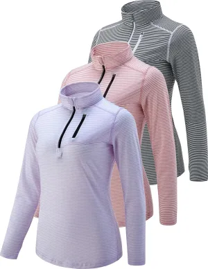 Liberty Imports 3 Pack: Women's Quick Dry Long Sleeve Quarter Zip Pullover Workout Shirts with Thumb Holes and Pocket