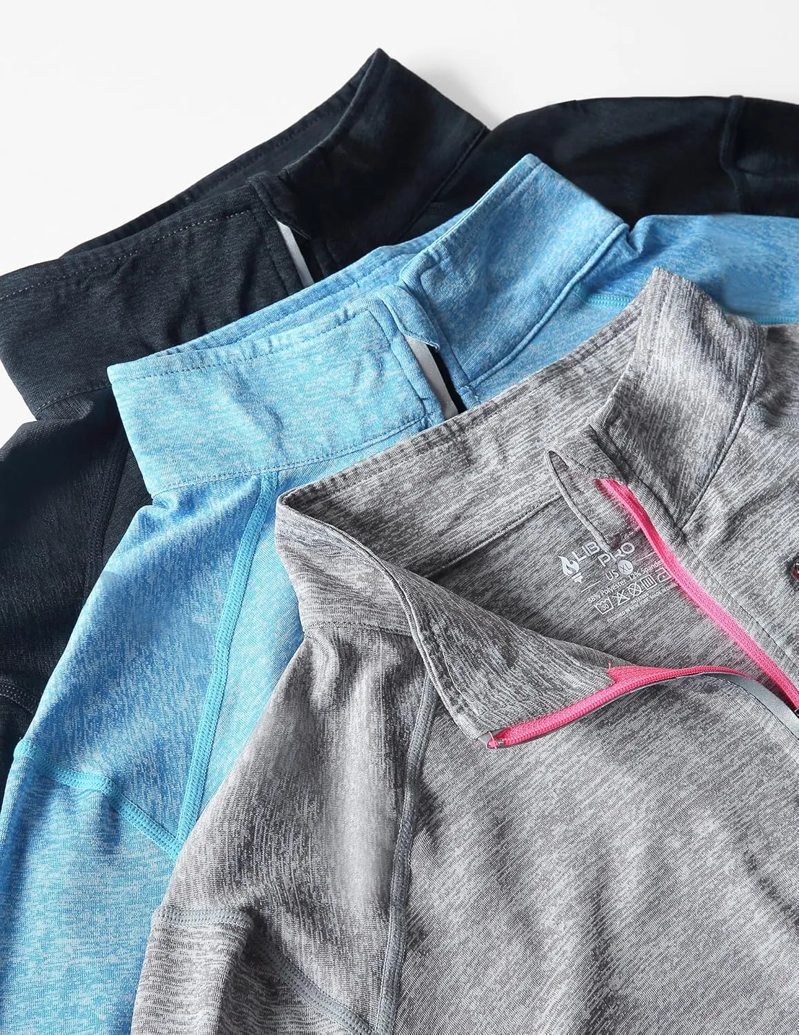 Liberty Imports 3 Pack: Women's Quick Dry Long Sleeve Quarter Zip Pullover Workout Shirts with Thumb Holes and Pocket