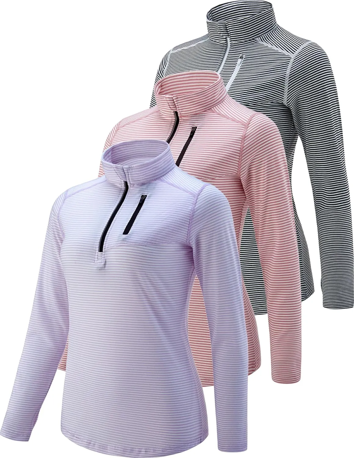 Liberty Imports 3 Pack: Women's Quick Dry Long Sleeve Quarter Zip Pullover Workout Shirts with Thumb Holes and Pocket