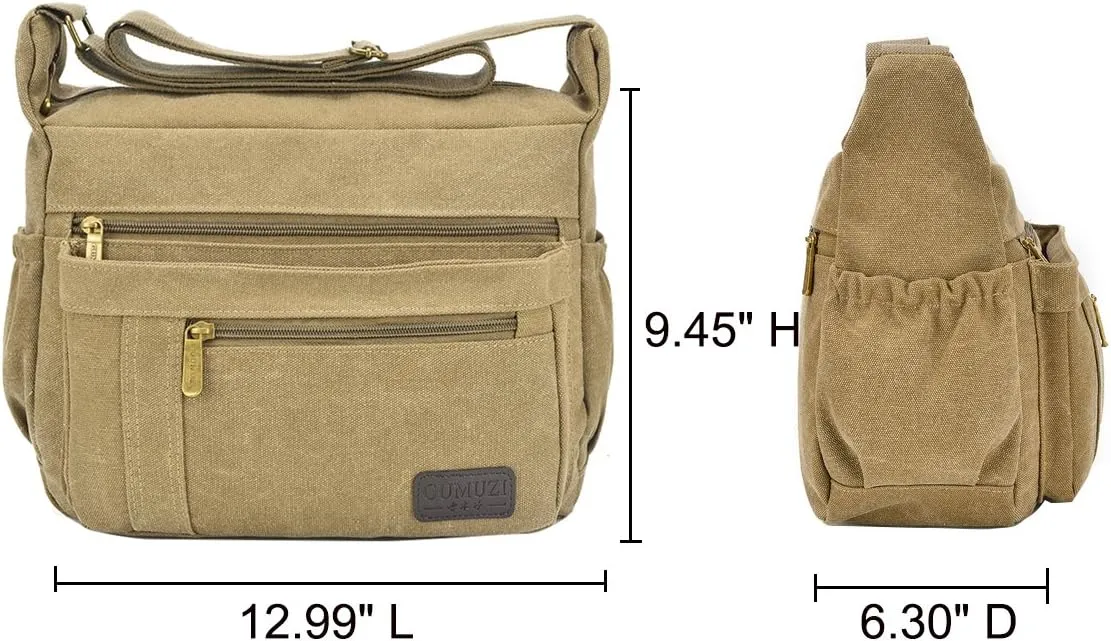Light Weight Canvas Shoulder Bag for Women Messenger Handbags Cross Body Multi Zipper Pockets Bag