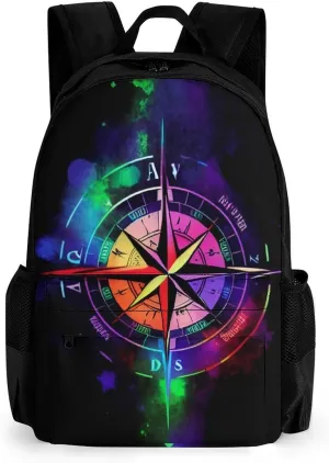 Lightweight Rucksack for Sports Travel Running - Big Capacity Multipurpose Anti-Theft Bookbag, Colorful Compass Arrow Art Travel and Sport Backpack Rucksack