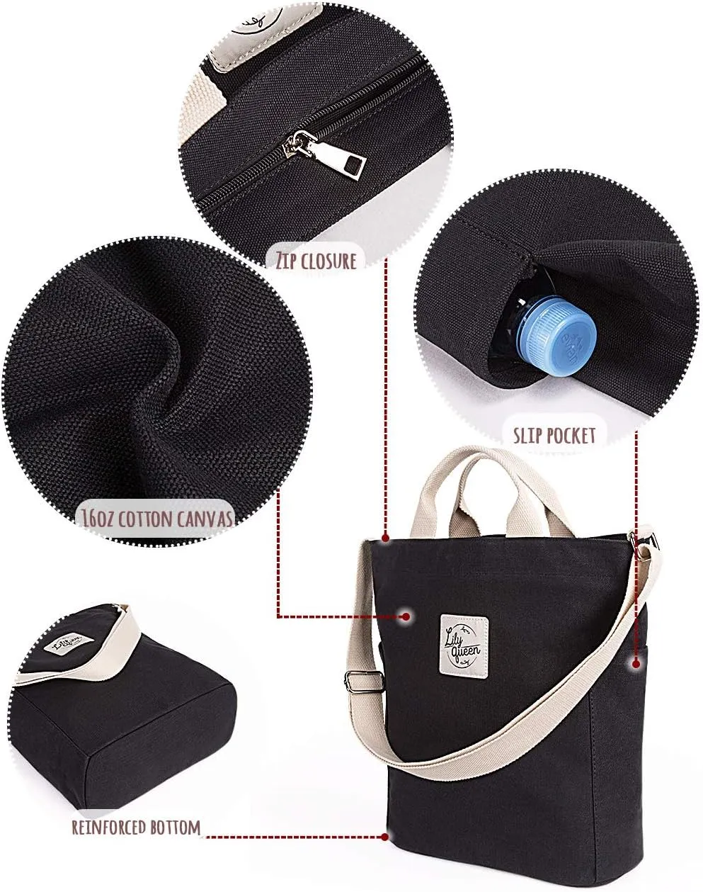 Lily queen Women Canvas Tote Handbags Casual Shoulder Work Bag Crossbody