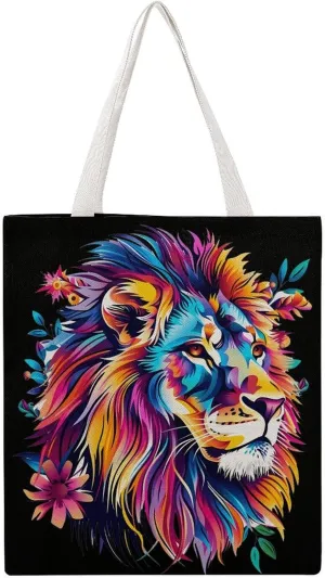 Lion Colorful Lions Canvas Tote Bags Portable Shopping Grocery Bag Shoulder Handbag with Handles