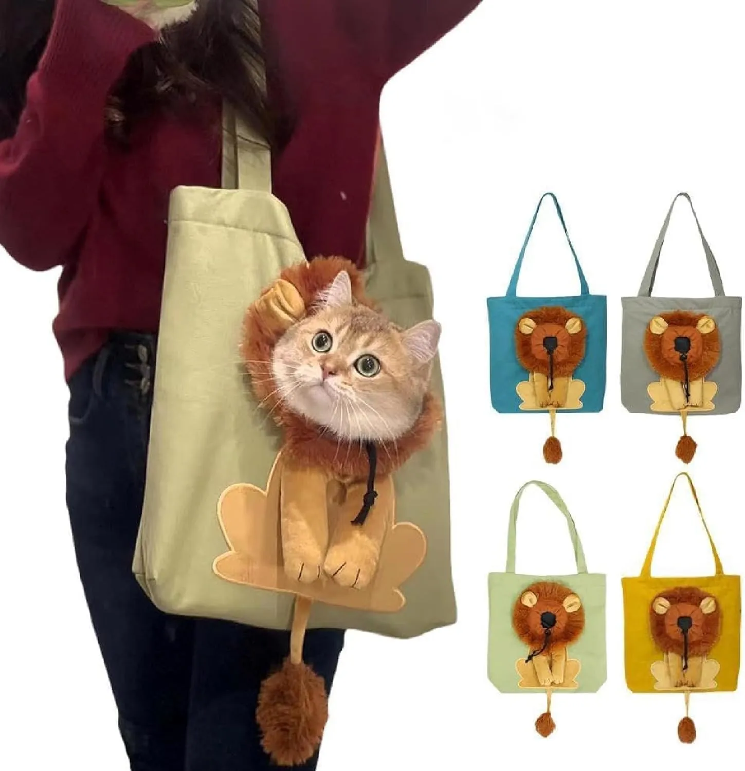 Lion Shaped Dog Bag, Lion Shaped Dog Carrying Bag, Pet Canvas Shoulder Carrying Bag, Portable Pet Canvas Shoulder Bag, Outdoor Travel Handbag for Cats and Small Dogs (Blue, S)