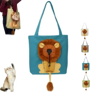 Lion Shaped Dog Bag, Lion Shaped Dog Carrying Bag, Pet Canvas Shoulder Carrying Bag, Portable Pet Canvas Shoulder Bag, Outdoor Travel Handbag for Cats and Small Dogs (Blue, S)