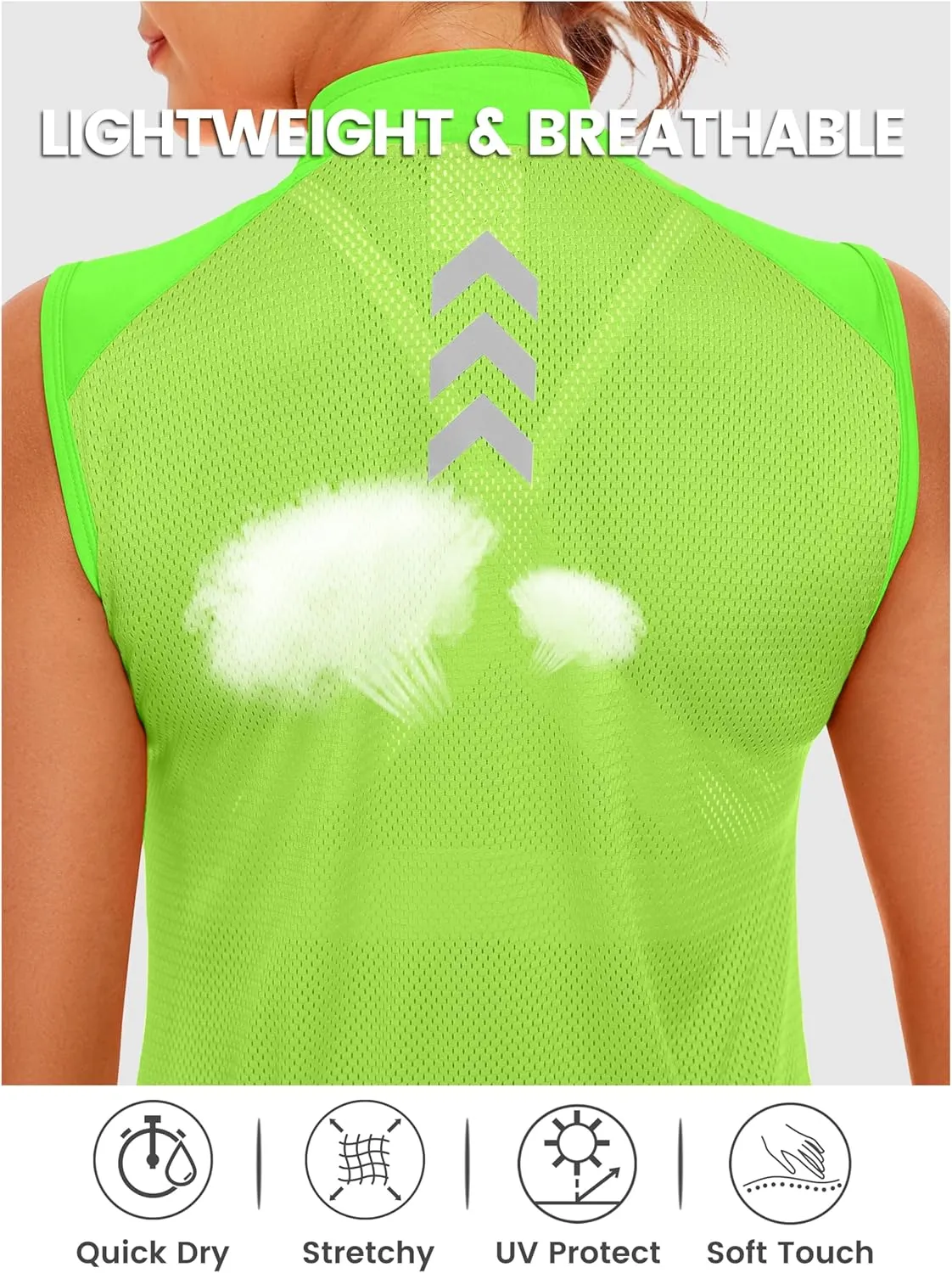 Little Donkey Andy Women's Breathable Cycling Vests full Zip Reflective Sleeveless Jerseys Running Biking Shirts 4 Pockets