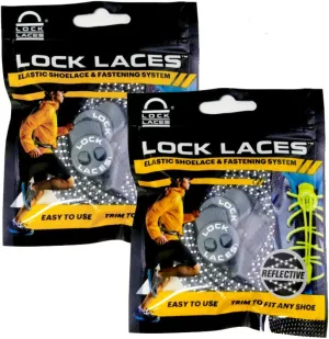 Lock Laces Reflective (2-Pack) Elastic No Tie Shoelaces, One Size Fits All, for Kids and Adults, Elastic No Tie Shoe Laces