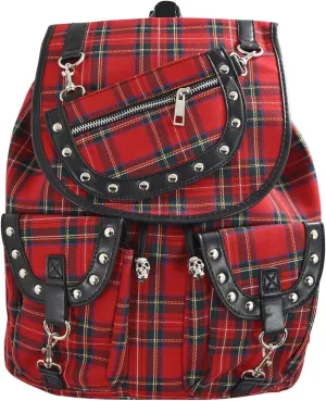 Lost Queen London Red Tartan Plaid Checked Drawstring Rucksack Backpack