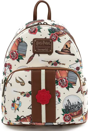 Loungefly Harry Potter Tattoo Art Cream Color Womens Double Strap Shoulder Bag Purse