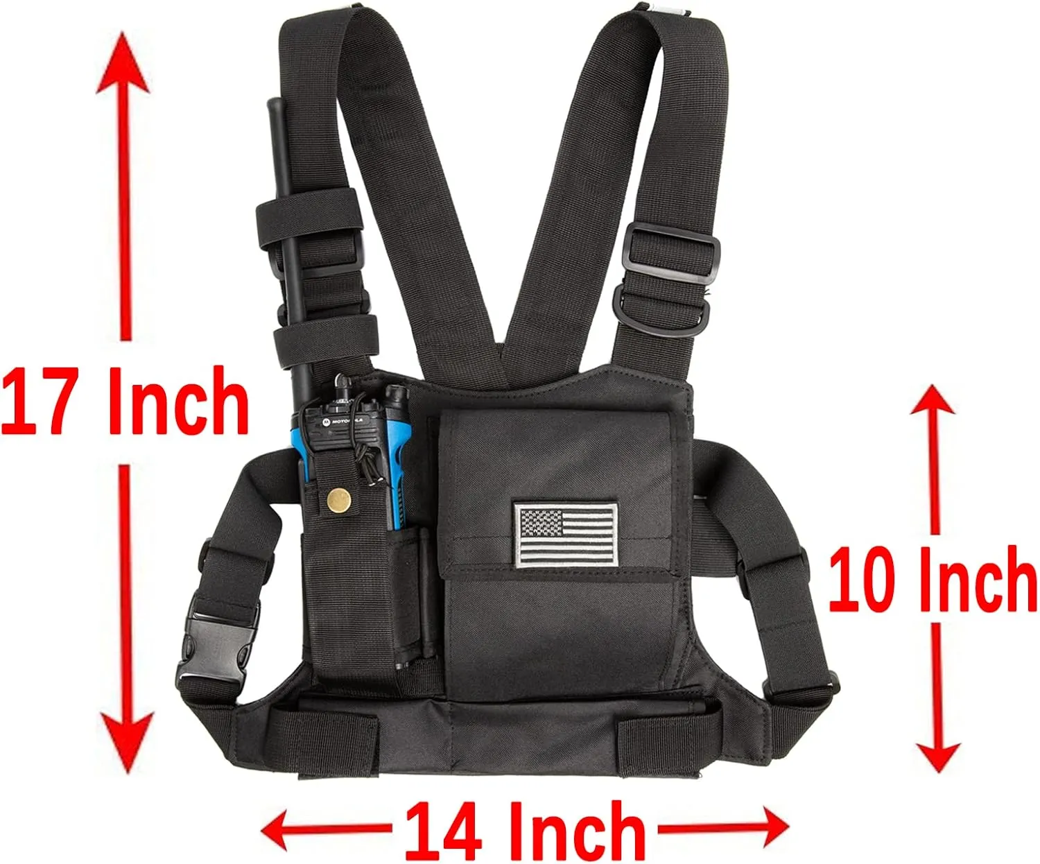 LUITON Radio Chest Harness with Reflective Strips Shoulder Holster Radio Vest Holder Two Way Radio Vest Rig Walkie Talkie Case with Front Pack Pouch for Motorola/Midland/Baofeng/Retevis(2 Pack)