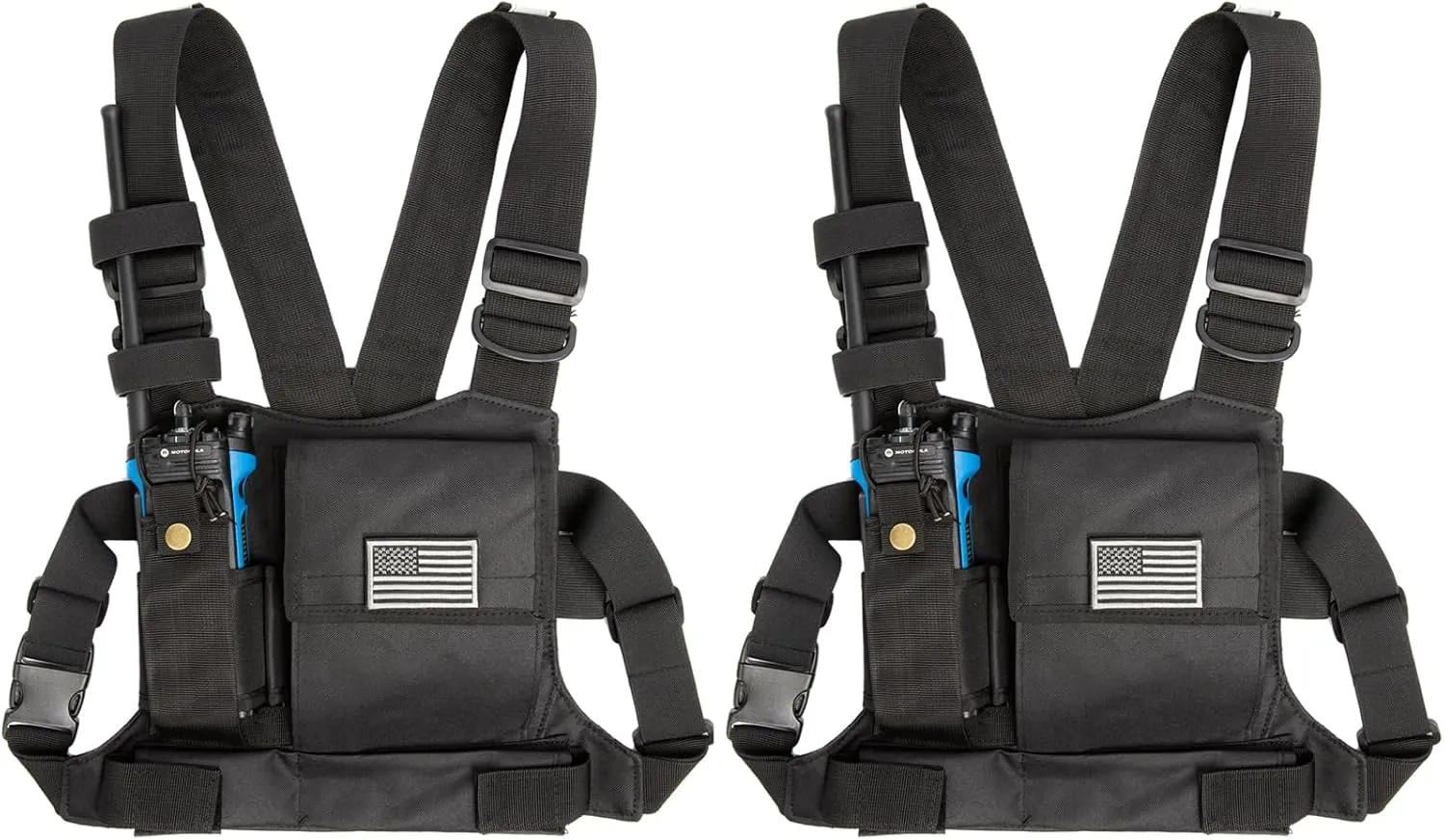 LUITON Radio Chest Harness with Reflective Strips Shoulder Holster Radio Vest Holder Two Way Radio Vest Rig Walkie Talkie Case with Front Pack Pouch for Motorola/Midland/Baofeng/Retevis(2 Pack)