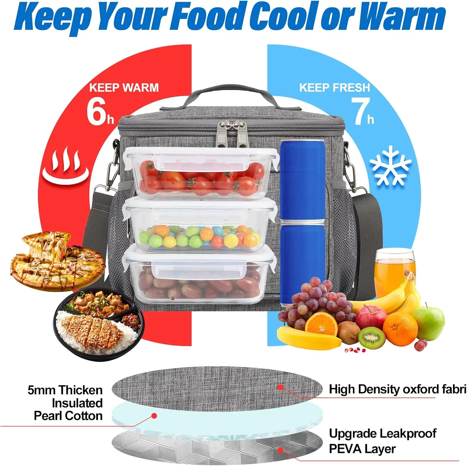 Lunch Bag for Women/Men,Insulated Lunch Cooler Bag for Adult,Collapsible Leakproof Lunch Bag with Adjustable Shoulder Strap for Work Office Picnic Beach Grey S New
