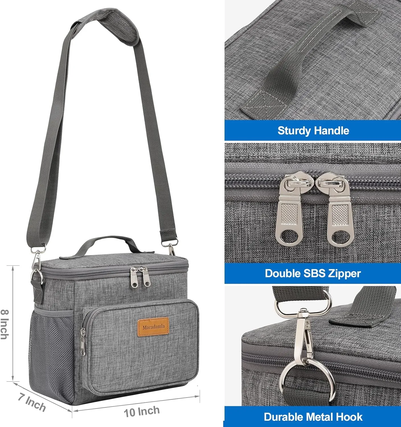 Lunch Bag for Women/Men,Insulated Lunch Cooler Bag for Adult,Collapsible Leakproof Lunch Bag with Adjustable Shoulder Strap for Work Office Picnic Beach Grey S New