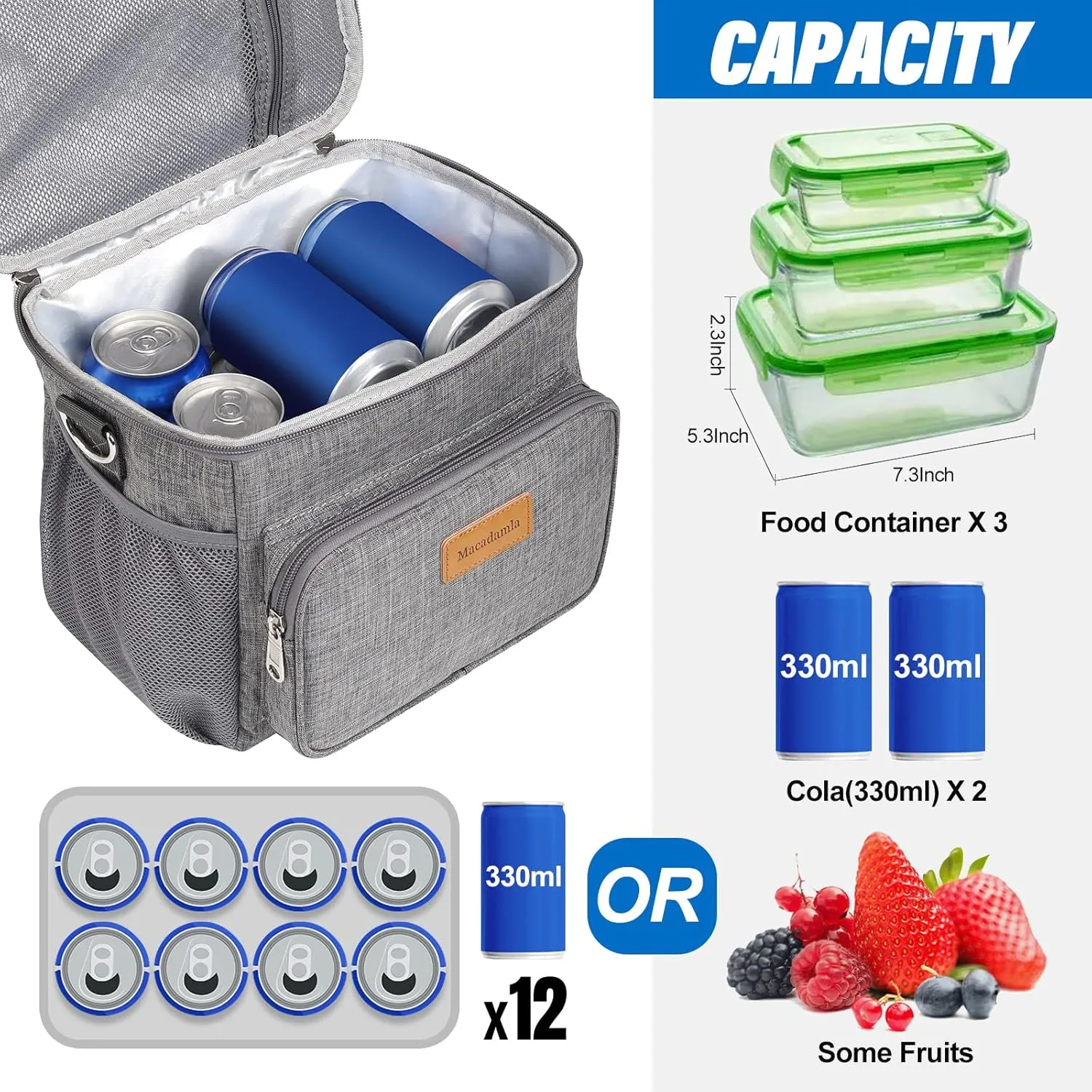 Lunch Bag for Women/Men,Insulated Lunch Cooler Bag for Adult,Collapsible Leakproof Lunch Bag with Adjustable Shoulder Strap for Work Office Picnic Beach Grey S New