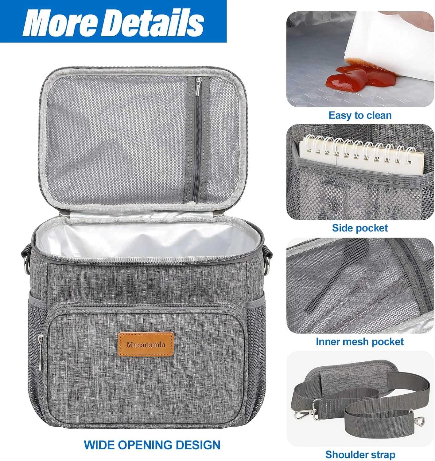 Lunch Bag for Women/Men,Insulated Lunch Cooler Bag for Adult,Collapsible Leakproof Lunch Bag with Adjustable Shoulder Strap for Work Office Picnic Beach Grey S New