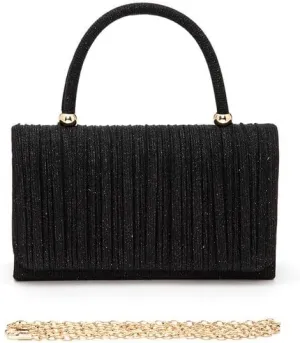 Lurex Pleated Top Handle Sparkly Handbag with Chain Evening Clutch Bag Luxury Women’s Handbag Parties Weddings Dinners