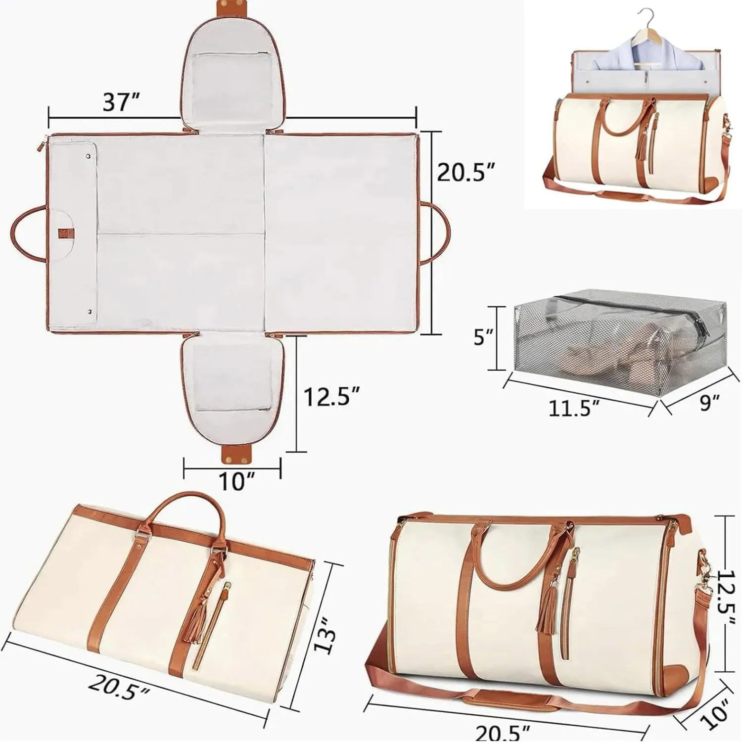 Luschy Travel Bags For Women, Large Capacity Hanging Clothes Travel Bag, Foldable Duffle Bag For Travel (Beige)