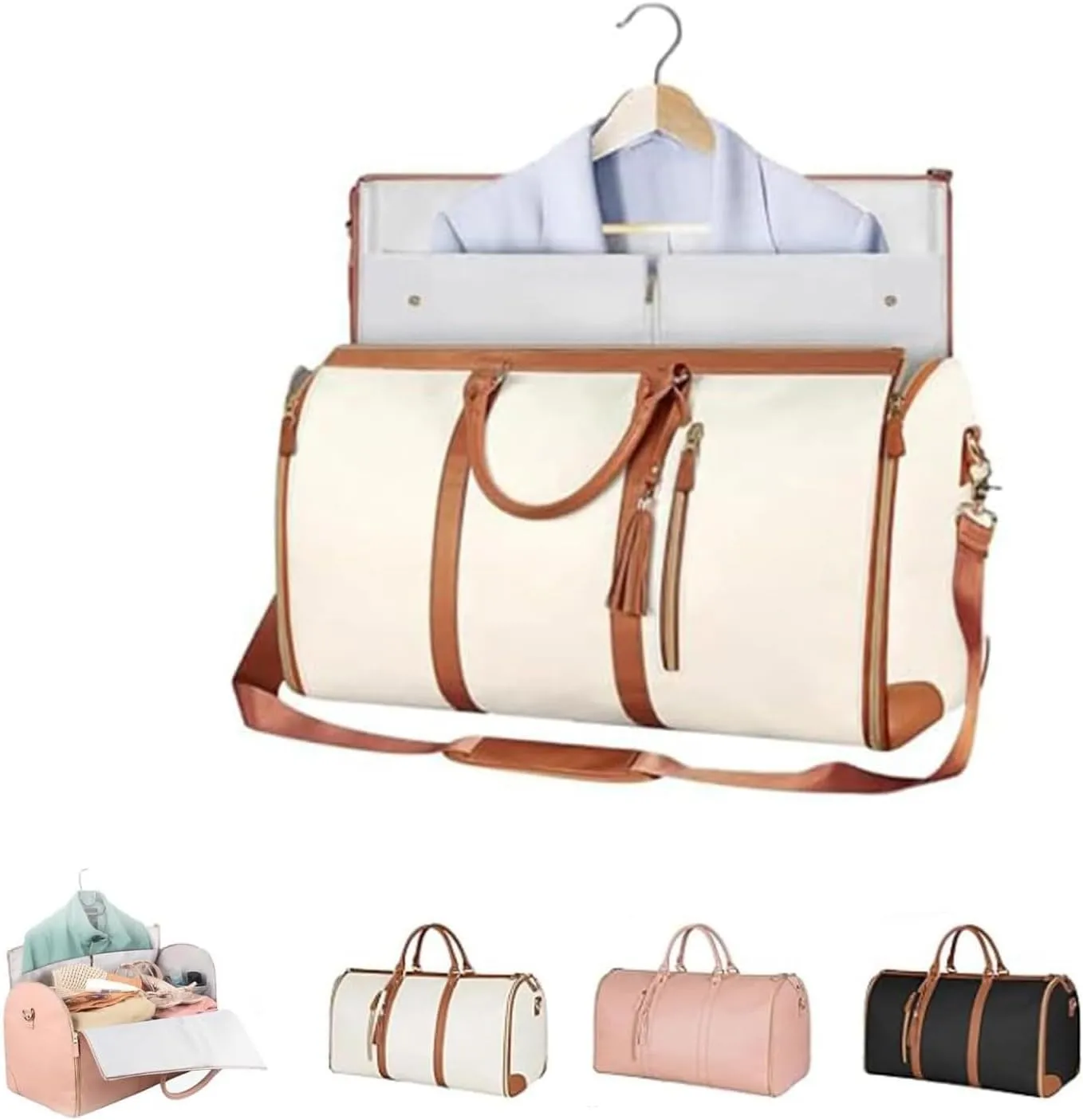 Luschy Travel Bags For Women, Large Capacity Hanging Clothes Travel Bag, Foldable Duffle Bag For Travel (Beige)