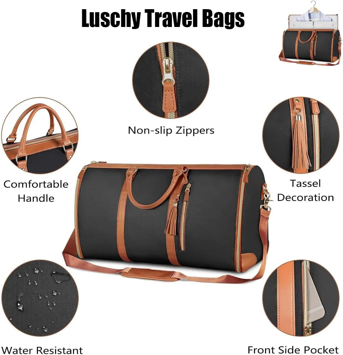 Luschy Travel Bags For Women, Large Capacity Hanging Clothes Travel Bag, Foldable Duffle Bag For Travel (Beige)