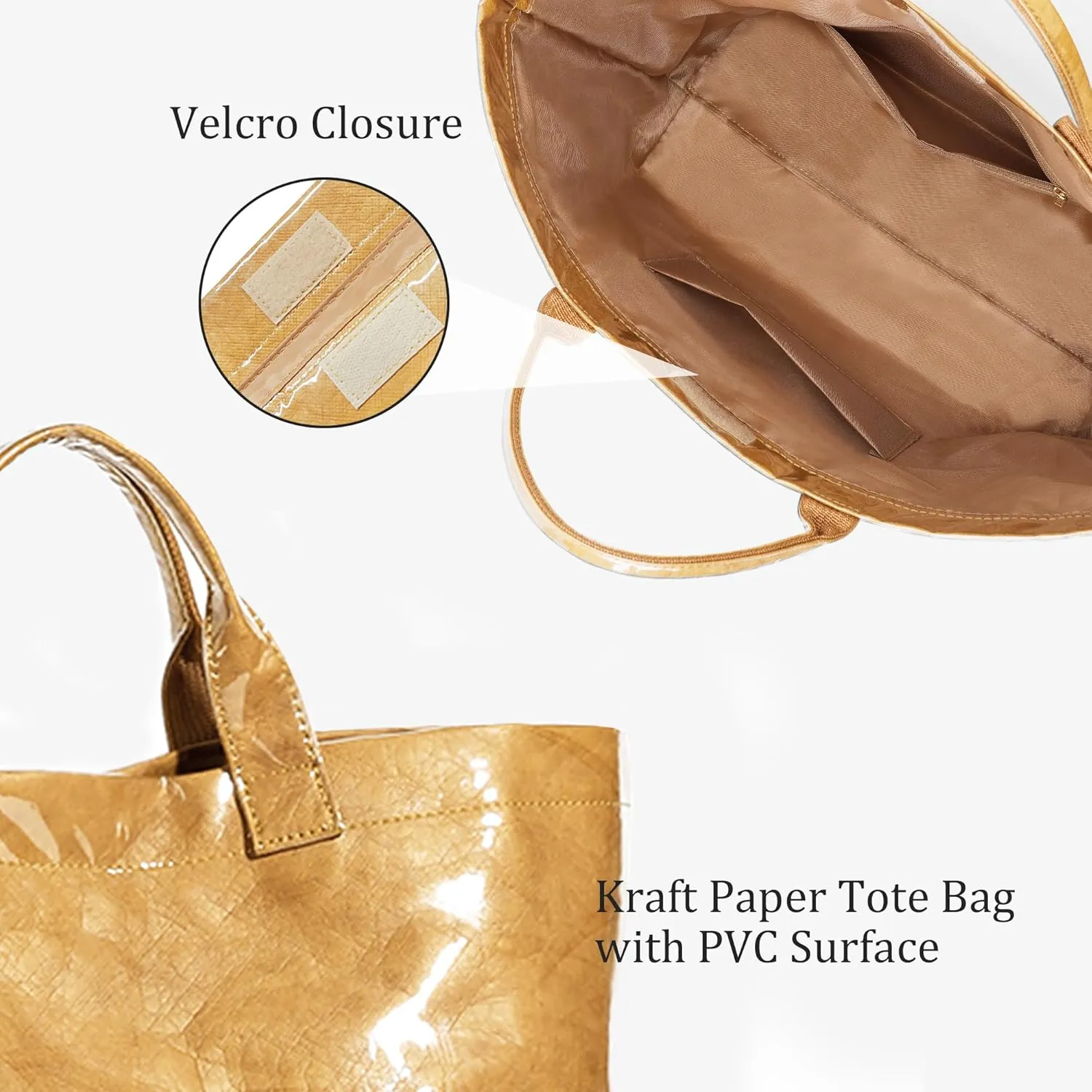 Lushandy PVC Tote Bag Women's Letters Print Large Kraft Paper Carry All Bag Top Handle Clear Hobo Handbag