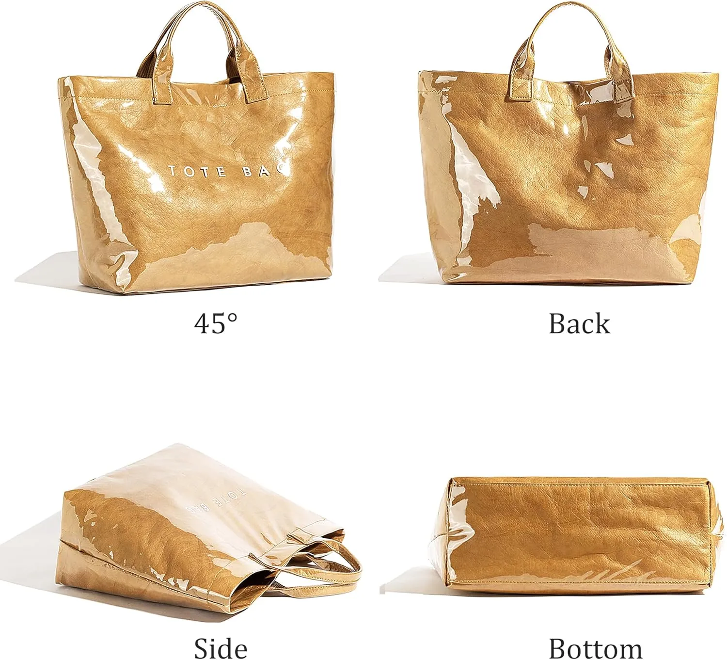 Lushandy PVC Tote Bag Women's Letters Print Large Kraft Paper Carry All Bag Top Handle Clear Hobo Handbag