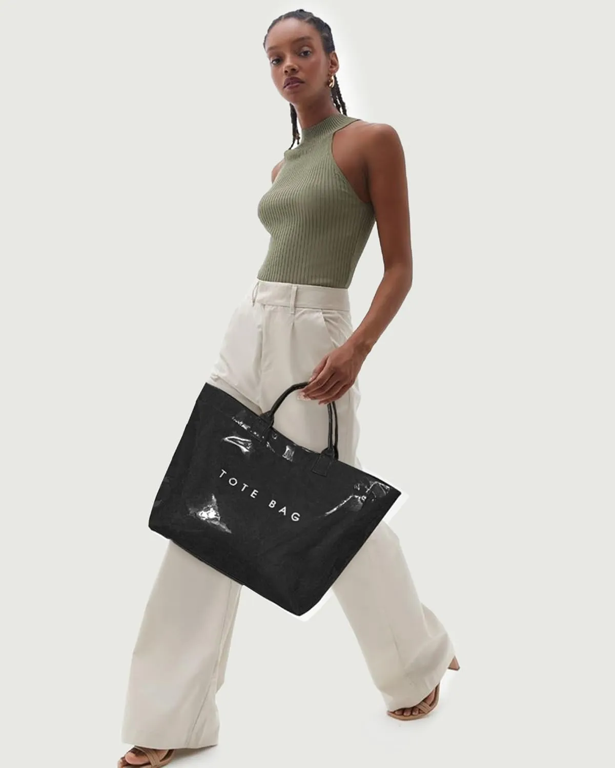 Lushandy PVC Tote Bag Women's Letters Print Large Kraft Paper Carry All Bag Top Handle Clear Hobo Handbag