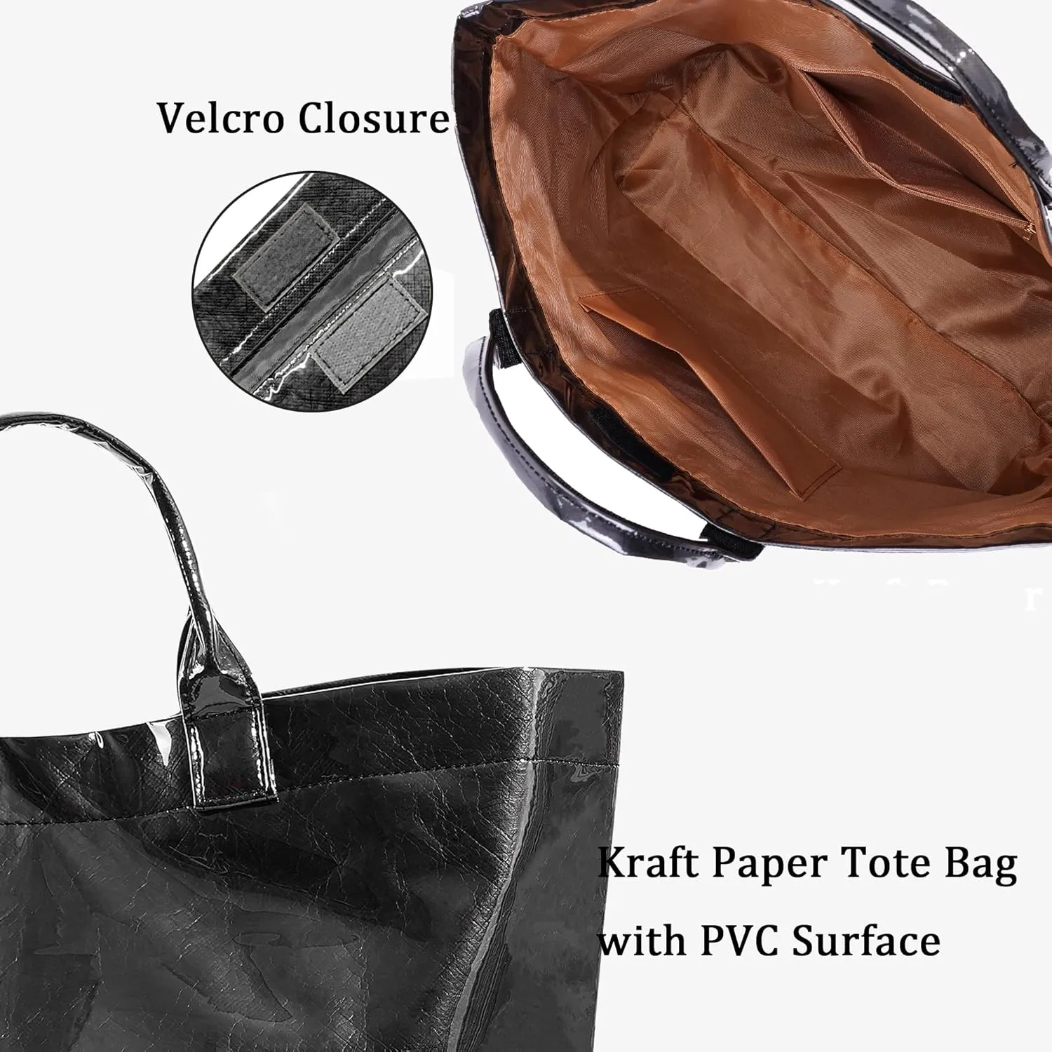 Lushandy PVC Tote Bag Women's Letters Print Large Kraft Paper Carry All Bag Top Handle Clear Hobo Handbag