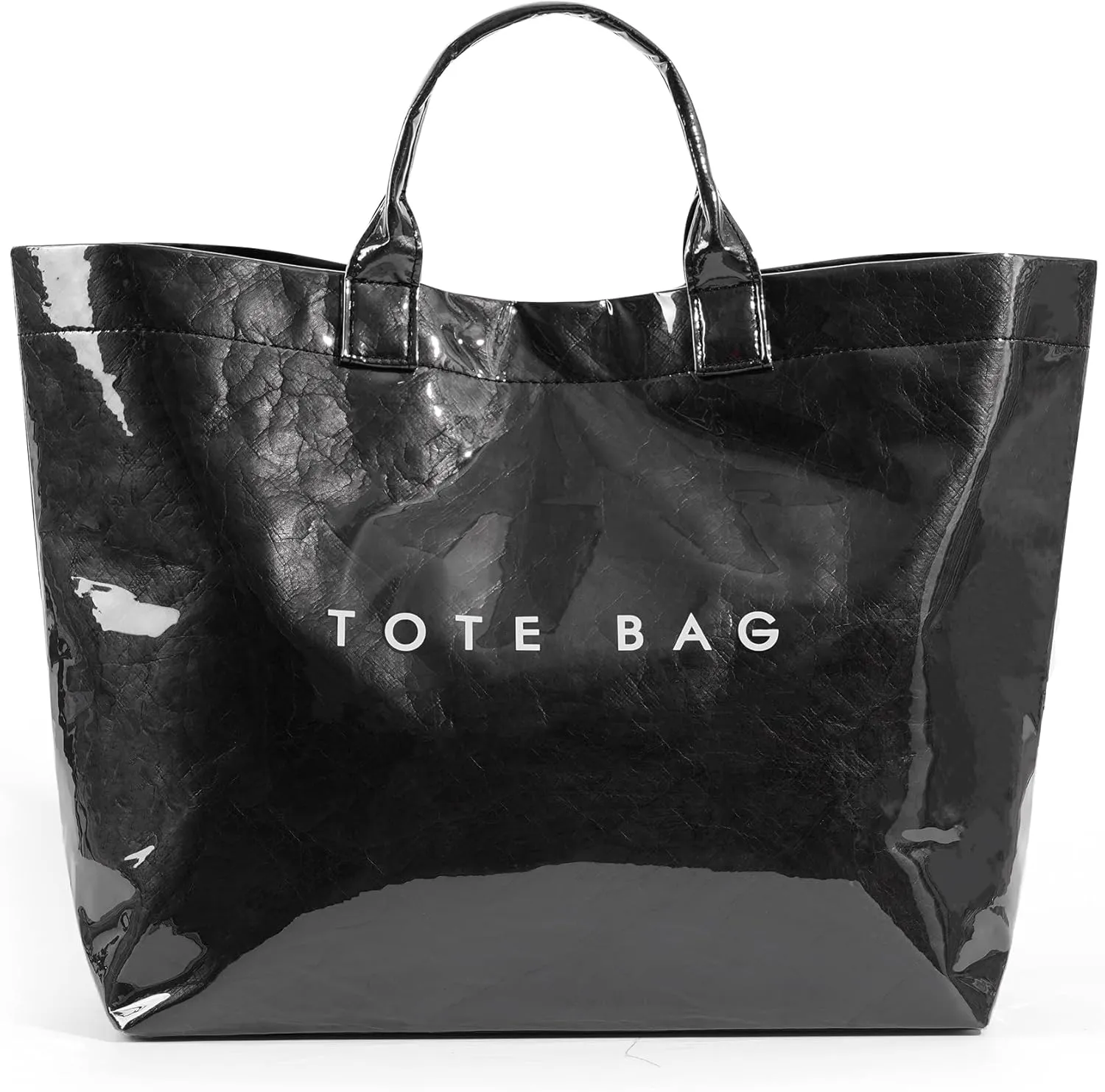 Lushandy PVC Tote Bag Women's Letters Print Large Kraft Paper Carry All Bag Top Handle Clear Hobo Handbag