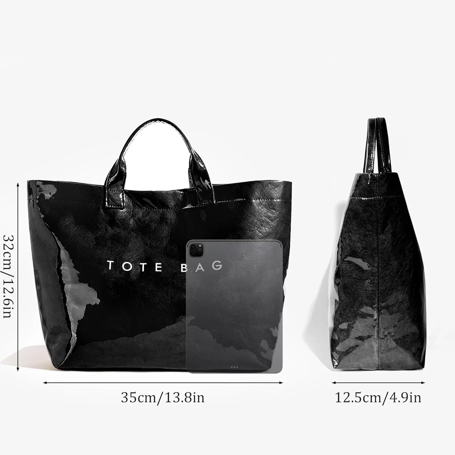 Lushandy PVC Tote Bag Women's Letters Print Large Kraft Paper Carry All Bag Top Handle Clear Hobo Handbag