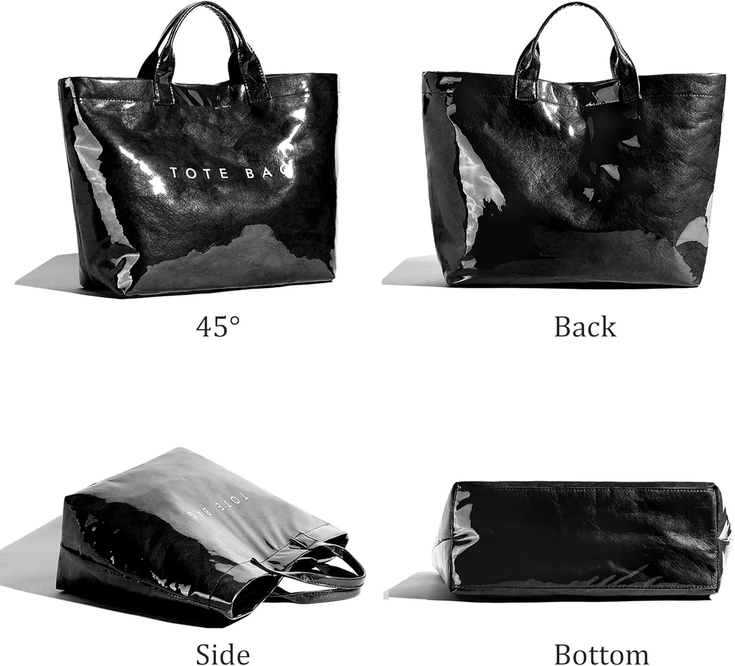 Lushandy PVC Tote Bag Women's Letters Print Large Kraft Paper Carry All Bag Top Handle Clear Hobo Handbag