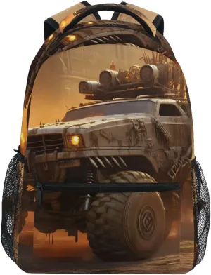 Mad Monster Truck Cool Backpack Daypack Shoulder Bag Book Bag Lightweight Back Pack with Reflective Strip Travel Laptop Daypack 12 ×16.9 In
