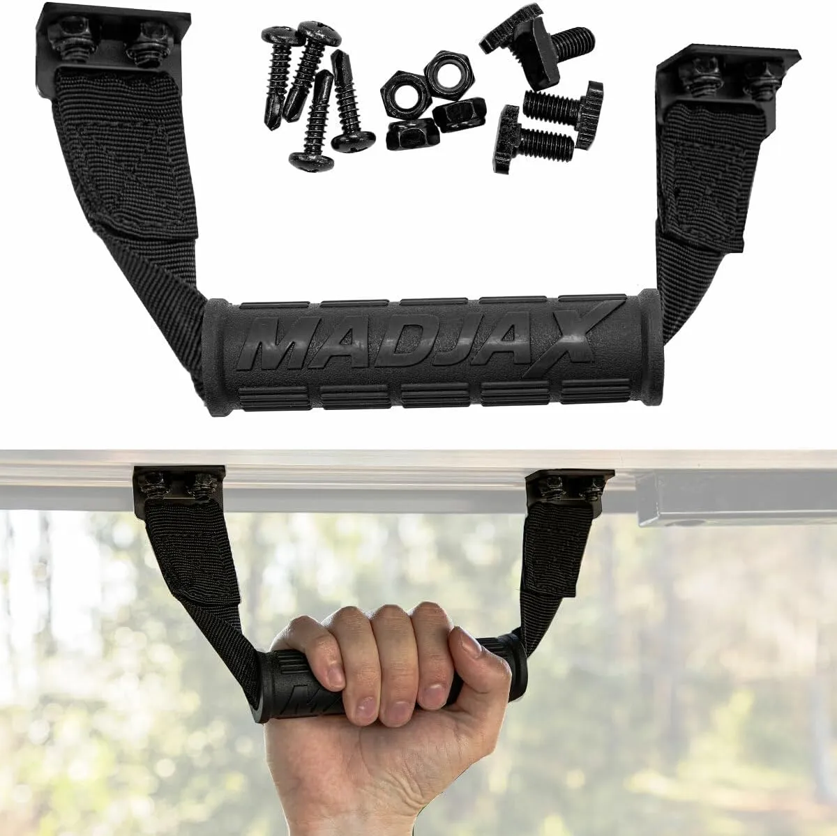 MADJAX Universal Golf Cart Soft Grab Handle | Flexible Black Rubber Finish with Off-Road Grip | Compatible with Club Car, EZGO, Yamaha, XSeries with Versa Triple Track Tops Only