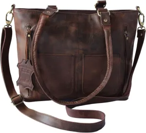 Madosh, Women's Genuine Buffalo Leather Tote Top Handle Handbag Crossbody Bag Fashion Shoulder Laptop Satchel Purse