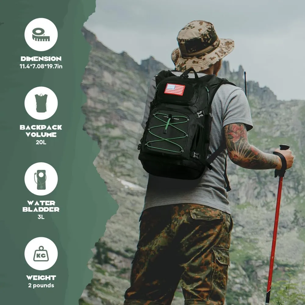 Maelstrom Hydration Backpack, Hiking Backpack with 2L/3L Water Bladder, High Flow Bite Valve Water Backpack Lightweight