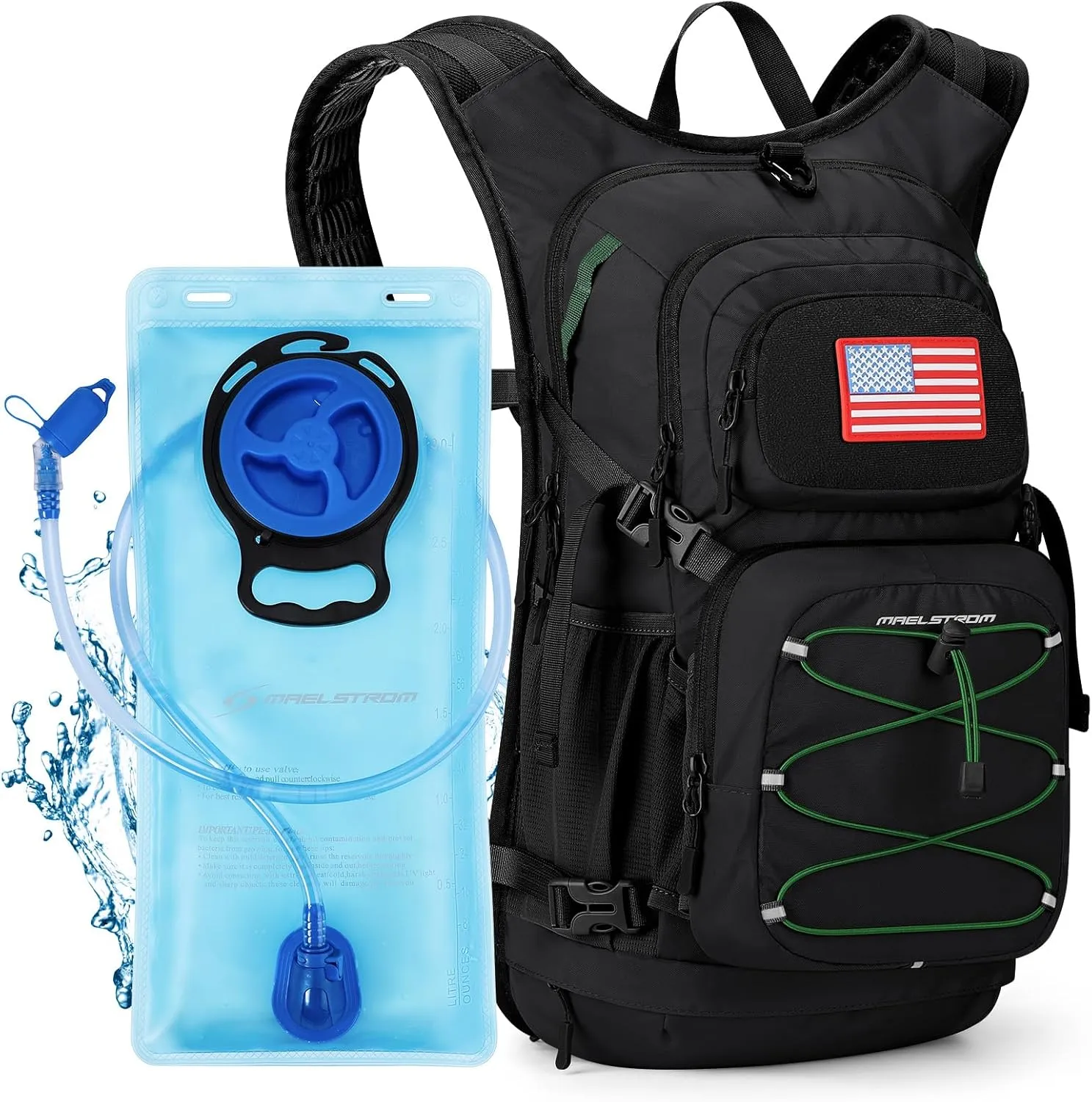 Maelstrom Hydration Backpack, Hiking Backpack with 2L/3L Water Bladder, High Flow Bite Valve Water Backpack Lightweight