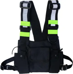 Maizoon Multi Pocket Chest Bag Two-Way Radio Walkie Talkie Hands-Free Pack with Phone Holder Adjustable Shoulder Strap Suitable for Outdoors Cycling and Hiking Black