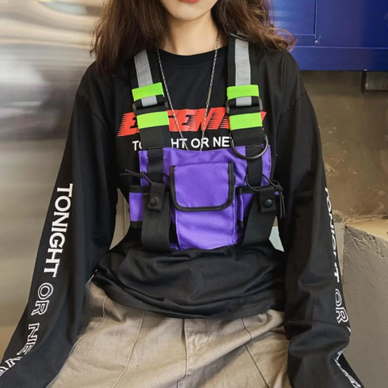 Maizoon Multi Pocket Chest Bag Two-Way Radio Walkie Talkie Hands-Free Pack with Phone Holder Hip Hop Street Adjustable Shoulder Strap Vest Suitable for Outdoor Sports Cycling and Hiking Purple