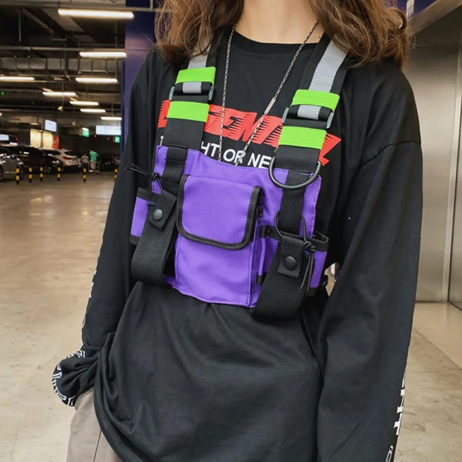 Maizoon Multi Pocket Chest Bag Two-Way Radio Walkie Talkie Hands-Free Pack with Phone Holder Hip Hop Street Adjustable Shoulder Strap Vest Suitable for Outdoor Sports Cycling and Hiking Purple
